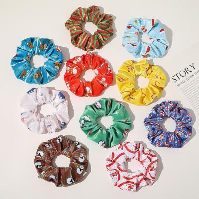 China 2021 New Wholesale Fashion Christmas Scrunchies Flannel Hair Band Snowman Elk PatternTie Hair for sale