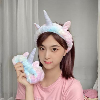 China Colorful Christmas Soft Comfortable Unicorn Hairbands Girls Furry Plush Makeup Headband While Doing Makeup for sale