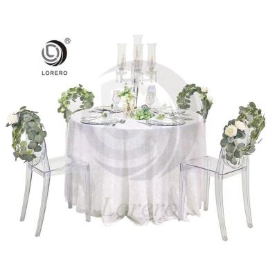 China High Quality Disposable Lorero Cheap Shiny Hotel Banquet White Wedding Sequin Tablecloth for sale