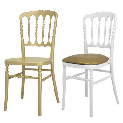 China Modern Manufacturer Knock-Down Design Gold pp plastic wedding stacking white chairs for sale