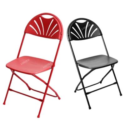 China Modern Factory Wholesale Colorful Patio Wedding Party Stacking Hollow Metal Back Frame Plastic Folding Chairs for sale