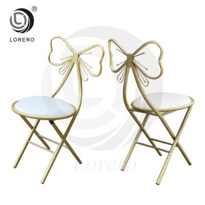 China Hampton Inn Hotel Furniture Gold Metal Maker Adjustable PU (Height) Folding Leather Wedding Dining Chair for sale