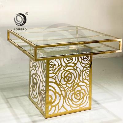 China (Size) Gold stainless steel frame adjustable luxury top dining table for wedding banquet for sale