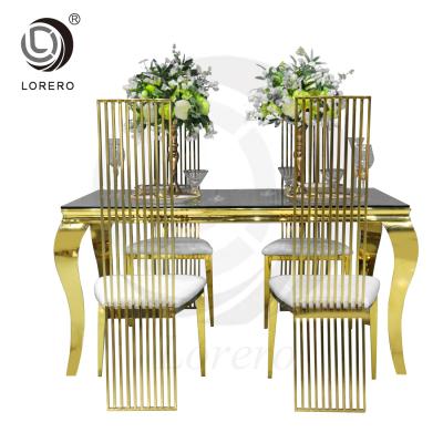 China Modern Luxury Metal Hotel Event Furniture Golden Rectangular Wedding Stainless Steel Dining Table for sale