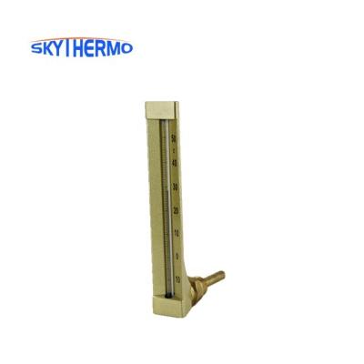 China Angle 90 Or 90 Degree Angle Metal Mercury Max Min Right Crate Glass Thermometer for sale