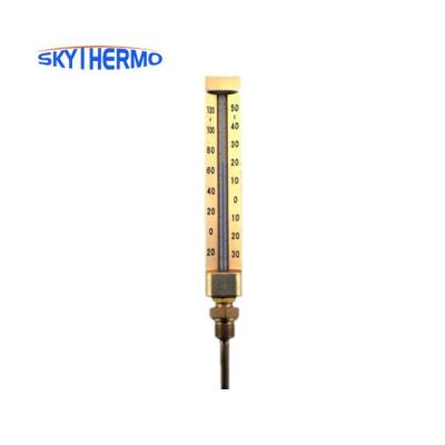 China Industrail Industrial Gold Metal Shell V-Line Glass Thermometer Red Or Blue Kerosene Filled Thermometer Used On Ship for sale