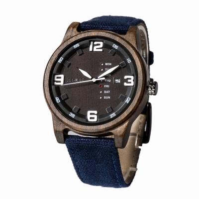 China New Auto Date Wood Watch With Genuine Leather Strap Wristwatch for sale