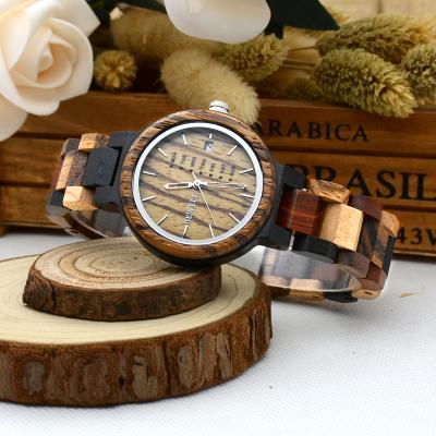 China New Design Luxury Wooden Women's Automatic Wrist Watch Women's Colorful Date Wooden Watches For Women for sale