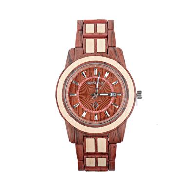 China Custom Made Special Wooden Men's Full Set Wrist Watch Metal Strap Watch Automatic Date Design Metal Watch for sale