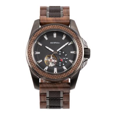 China Chronograph Customize Luxury Wooden Automatic Skeleton Movement Wrist Watch Men's Automatic Watch Gift Wood for sale