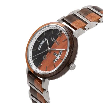 China Auto Date Fashion Design Combined Wooden Stainless Steel Watches Personalized Quartz Stainless Steel Wood Watch for sale