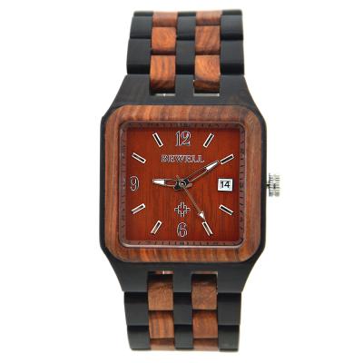 China OEM Automatic Mens Wooden Date Watch Square Shaped Wooden Square Man Watch Case Wristwatch Wood For Men for sale