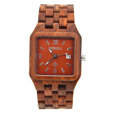 China Popular Square Japanese Wooden Square Movement Wooden Watch Men Design Date Design Date Wooden Watch With Calendar for sale