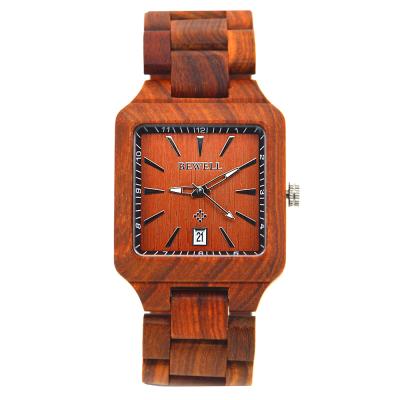 China Alibaba square date automatic custom wooden men watches dropshipping red square watch men with Japanese calendar movement for sale