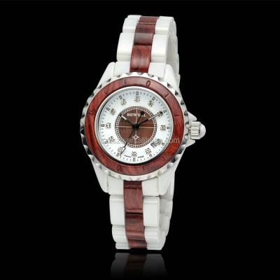 China Bewell Classic Luxury Water Resistant Wood And Ceramic Ladies Fancy Watches for sale