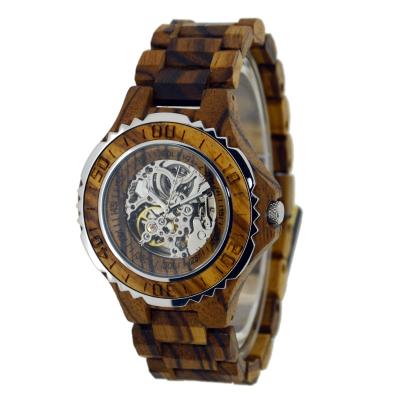 China New Design Natural Wooden Watches Non-Specific Style Automatic Mechanical Skeleton Men for sale