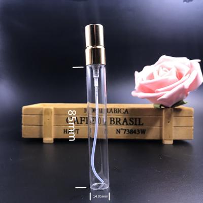 China Personal Care Pocket Tube Fine Mist Spray Pump 10ml Perfume Glass Bottle Factory With Gold Sprayer for sale