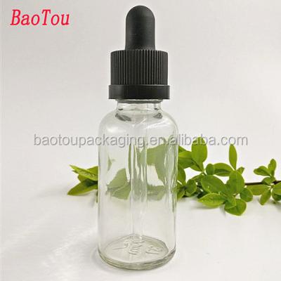 China E Liquid 30ml Clear Glass Dropper Bottle With Kid And Tamper Proof Cap And Labels 500pcs for sale