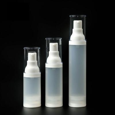 China Personal Care Empty Airless Pump Bottle Frosted 15ml 30ml 50ml PP White Plastic Airless Bottles for sale