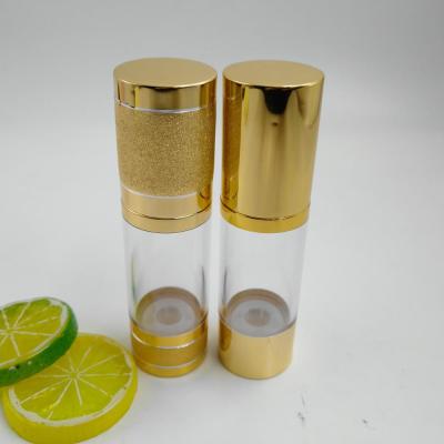 China Luxury Gold Silver Eliquid Cosmetic Plastic Airless Pump Bottle 15ml 30ml 50ml for sale