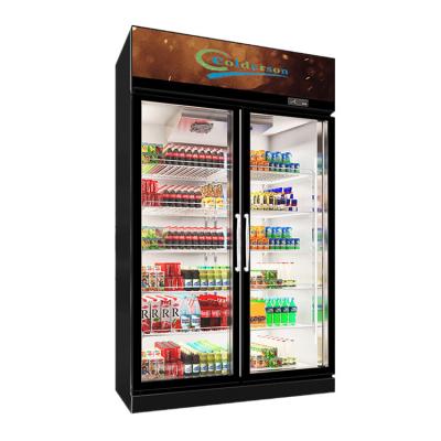 China Single-temperature Supermarket Upright Cold Drink Fridge / Fridge 2 Capacity Glass Upright Large Display Doors for sale