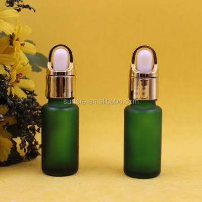 China Personal care green frosted hanging basket 15ml seal dropper essential oil glass bottles for sale for sale