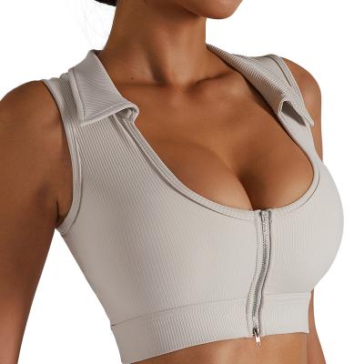 China Women Fitness Yoga Wear Gym Sports Backless Bras Sportswear New Design Strap Breathable Lapel for sale