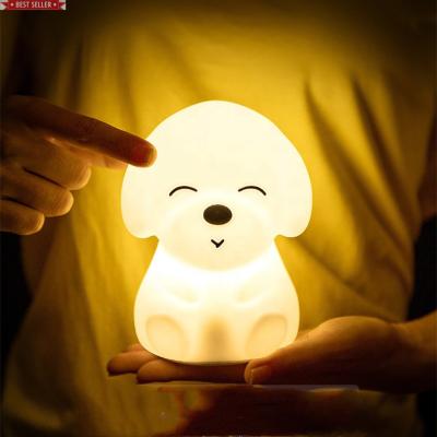 China Smart Light Blue Ray New Design Animal Shaped Touch Dog Led Touch Senor Colorful Change Puppy Night Light Sensor Control For Kids Portable Cute Dog Silicone Lamp for sale