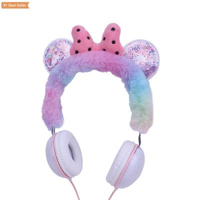 China Christmas Lovely Comfortable Factory For Bbear Border Shining Ears Bow Plush Headphones Cartoon Children Gift Earphones for sale