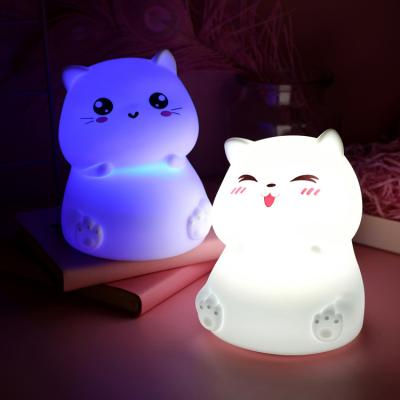 China Cute Filling Gummy Cartoon Cat Baby Bedside Kids Lamps Cat Bear Table Silicone LED USB Sensor Control Smart Light Nightlight for Girls Bedrooms for sale