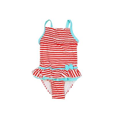 China New Antibacterial Arrive Hot Selling Fashion One-Piece Pleat Fabric Stripes Child Kids Red Cute Custom Made Teen Girls Swimwear for sale