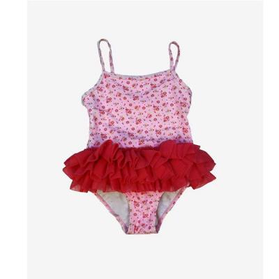 China 2022 Antibacterial New Arrive Wholesales Custom Logo Cute Floral Printing Mesh Flounced Child Bikini Kids Girls One Piece Swimwear for sale