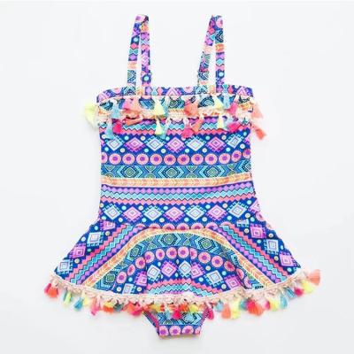 China 2022 Antibacterial New Arrive Wholesales Custom Teen Girls Bikini Child Pompom Ruffle Logo One-Piece Swimwear for sale