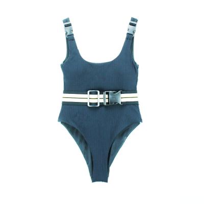 China Manufacturers Plus Size 2022 Sporty Seamless Seamless Ribbed Buckles High-legged Mature Women One Piece Swimsuits for sale