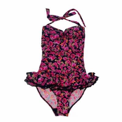 China Floral Print Breathable Tummy Control Lace Up Lift Underwire Halter Neck Women Swimwear One Piece Swimsuit for sale