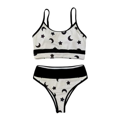 China High-waisted Breathable Ribbed Star Printed Girl Bikini Fitness Women Basic Sporty Swimwear for sale