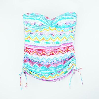 China Breathable All Over Print Abstract Bandeau Pleating Tankini Swimwear Bathsuit Beachwear for sale
