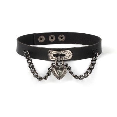 China PU Heart Punk Adjustable Leather Gothic Tassels Rivets Halloween Cosplay Collar Choker Black Punk Collar for sale