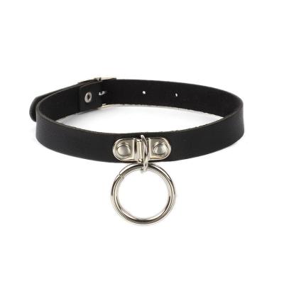 China New Women's Trendy Punk Style Girls PU Black Leather Choker Necklace for sale