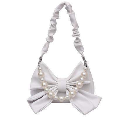 China Newest Fashinable 2022 New Cheap PU Women Shoulder Bags With Pearl Bow Cross - High Quality Body Bag for sale