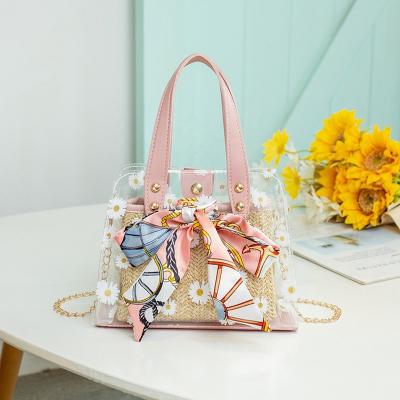 China Fashion 2022 Summer Hot Selling Min Straw Bags PVC Handbags Flower Transparent Chains Shoulder Bag for sale