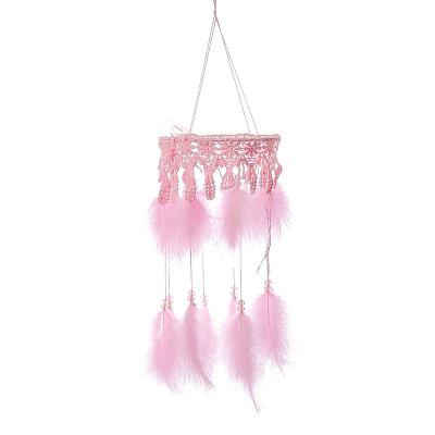 China India wholesale handmade hot pink dream catcher with feather decoration for sale