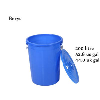 China 200l sustainable 200 liter large 50 gallon food round plastic water bucket with lid handle wholesale for sale