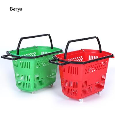 China 1) Supermarket 2)shops supermarket plastic rolling basket with wheels for shopping wheelie shopping basket Te koop