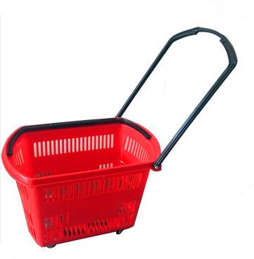 China 1)Supermarket 2)shops hot sale supermarket red blue plastic shopping basket with wheels rolling baskets for sale