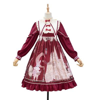 China Original Design Polyester Printed Anime Cosplay Costume Collar Lolita Dress Retro Sweet Lolita Style Daily Long-Sleeved Empire Stand op for sale