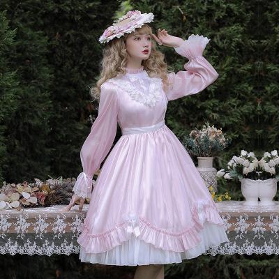 China Lolita For Girls Ladies 2022 Spring Lady Pink Long Petal Long Sleeve Casual Sweet Lolita Dress Girls Daily Simple Op Dress For Women for sale