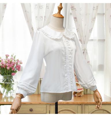 China White Lady Lolita Cute Shirt Blouse S-XL Fashion Peter Pan Collar Chiffon Long Sleeve Color Korean Style Breathable for sale