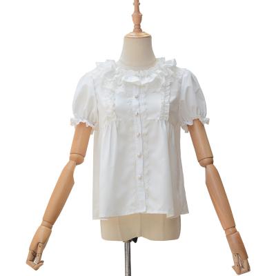 China 2022 Summer Women Ladies Breathable White Short Sleeve Lolita Chiffon Blouse Girls Loose and Comfortable Ruffled Shirt for sale