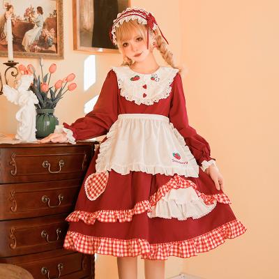 China Winter and Autumn Original Authentic Strawberry Bear Polyester Embroidered Maid OP Sweet Lolita Dress Long Sleeve Apron Uniform Clothing for sale